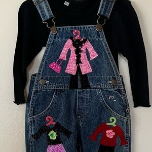 Vintage Denim Overalls with Colorful Fashionista Design